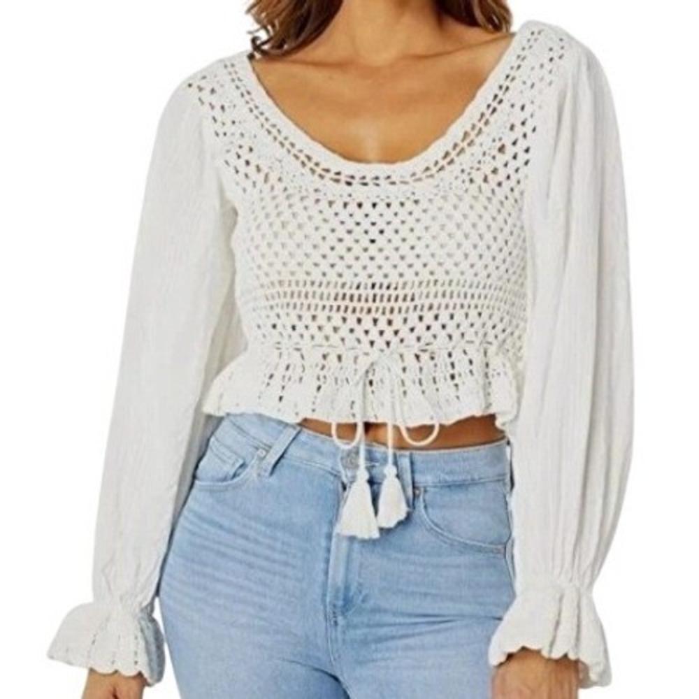 NWT Free People‎ Megan Crochet Top M Ivory Boho Summer Beach Festival Vacation